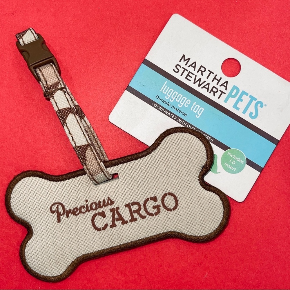 MARTHA STEWART PETS   “Precious Cargo” Bone Luggage Tag in Mocha Trim